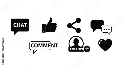 Social media engagement icons with like share and follow vector set