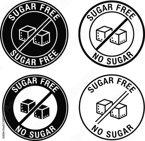 Sugar free no sugar badges icons set diabetic healthy diet food labels vector vector