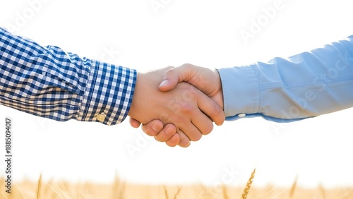 Handshake between two businessmen in wheat field