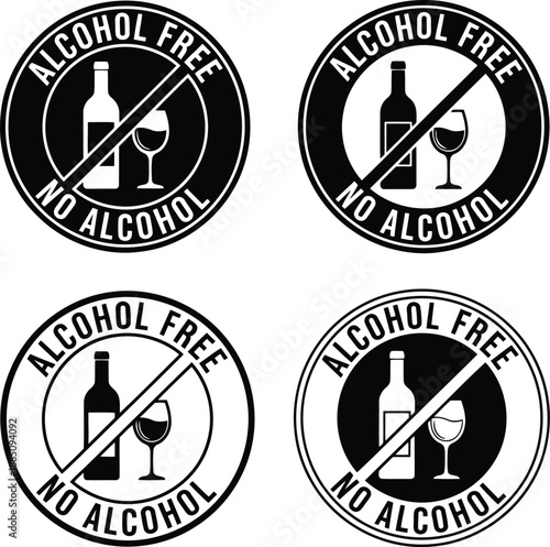 Alcohol free no alcohol beverage icons set circle stamp grunge style transparent background vector