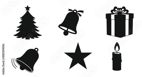 Christmas holiday icons with tree, bells, star and candle vector