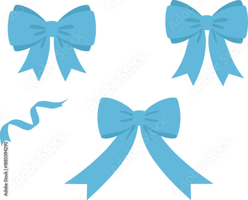 Blue ribbon bow collection with decorative gift wrapping elements for presents, invitations, branding, holiday packaging, and elegant flat vector design