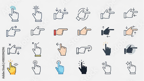 Collection of Hand Cursor Icons for Digital Interaction.