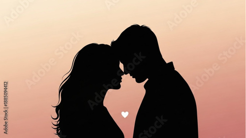 Silhouette of a loving couple embracing at sunset.