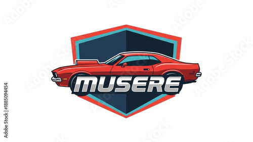 Red Muscle Car Emblem Logo Design.