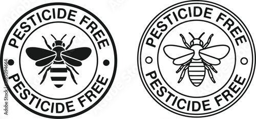 Pesticide free bee emblem stamp circles icons for natural organic product labels and certification vector