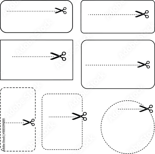 Set of perforated cut lines with scissors icons for coupons tickets and labels vector