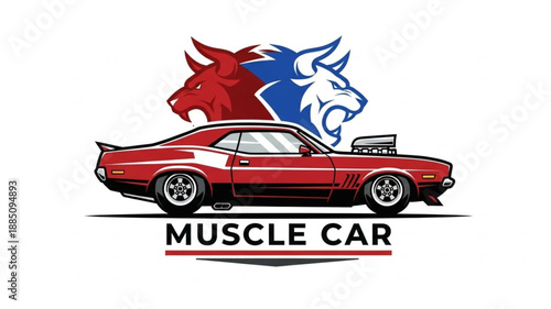 Red Muscle Car with Fierce Animal Logos.