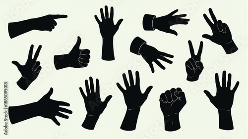 Collection of Black Hand Gestures Silhouettes.