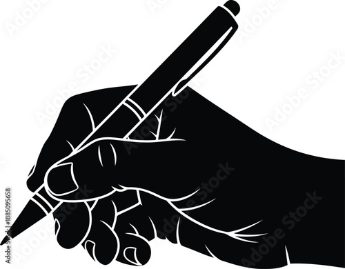 Silhouette of a hand holding a pen writing capturing creative ideas and document creation vector