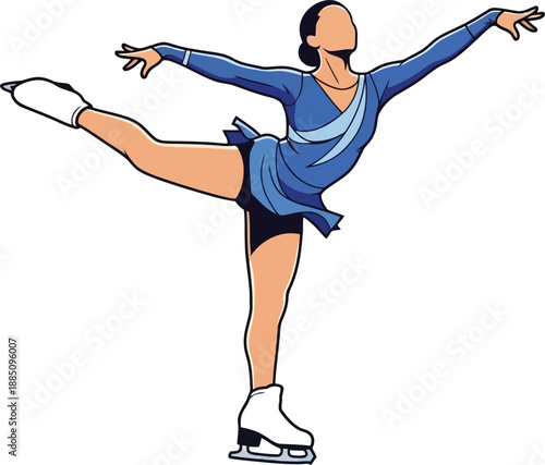 Graceful figure skater performing elegant ballet pose on ice vector