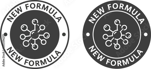 New formula badge seal stamp icon certified approved product innovation breakthrough modern label graphic vector