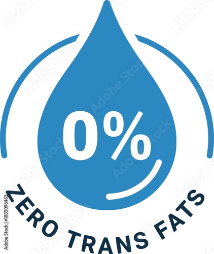 Zero trans fats 0% health label icon symbol for healthy food products and nutrition vector
