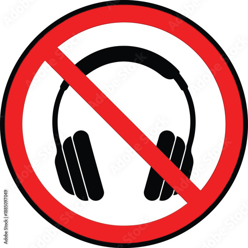 No headphones allowed sign prohibiting audio listening quiet zone symbol concept prohibition music forbidden vector