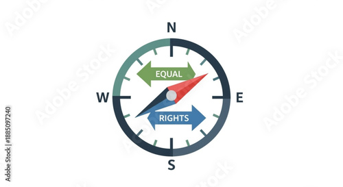Compass with equal rights arrows pointing towards balance and fairness