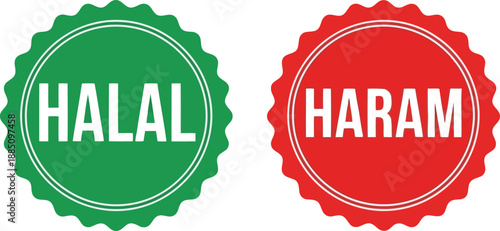 Halal and haram labels indicating food and product compliance religious law vector