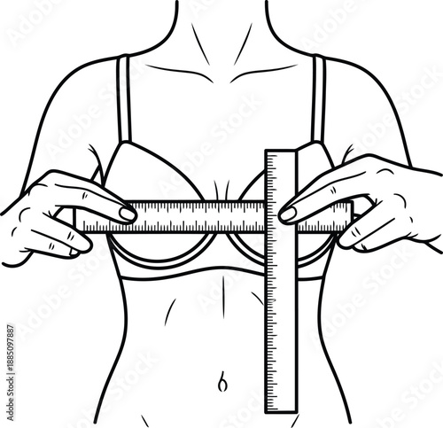 Woman measuring her bust with a tape measure for bra fitting and size determination health and body care vector