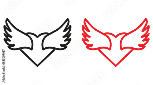 Heart and wings icon, design for love and romance, symbol of freedom, vector illustration.

