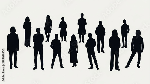 Diverse Group of People Silhouettes Standing Together.