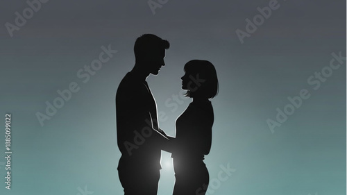 Couple Holding Hands Silhouetted Against Sky.
