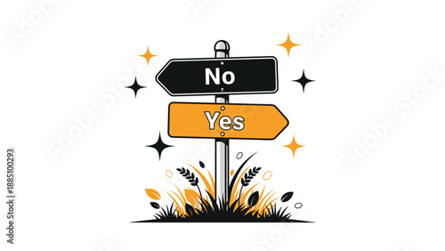 A wooden signpost with two arrows pointing in opposite directions, labeled 'Yes' and 'No', representing choice, decision, and strategy.