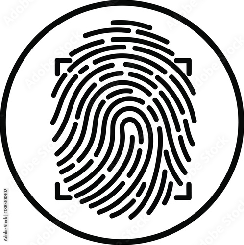 Black fingerprint scan inside circle, security and identification