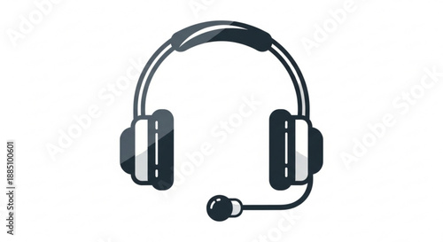 Black headset with microphone on white background for customer service or gaming