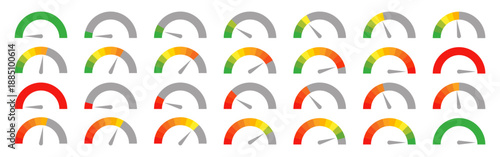 0-100 Speedometer Energy Levels with Gradient Marks in Red, Yellow, and Green Zones, pie, circle type