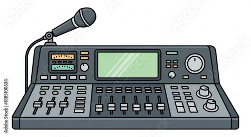 Sound mixing console with microphone for live broadcasting and recording studio equipment