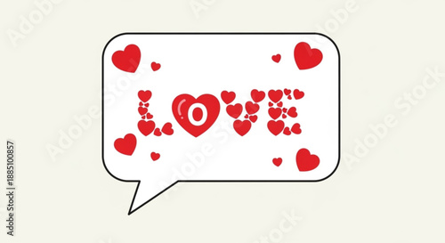 Vector speech bubble with 'i love you' message surrounded by red hearts on white background expressing love and affection