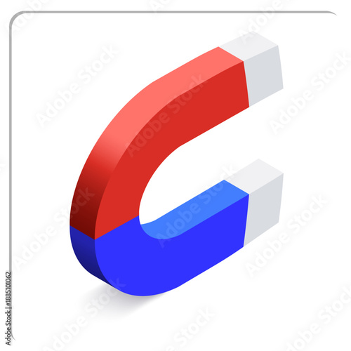 3D red and blue horseshoe magnet icon illustration