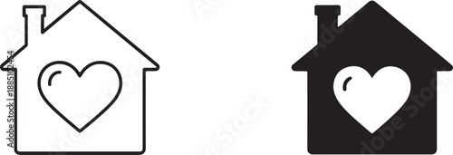 House with heart icon, home line symbol on white background for real estate, apps and websites.