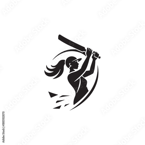 vector illustration of a silhouette of a woman crickter