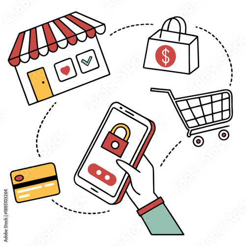Online shopping concept with smartphone secure payment shopping cart store and credit card