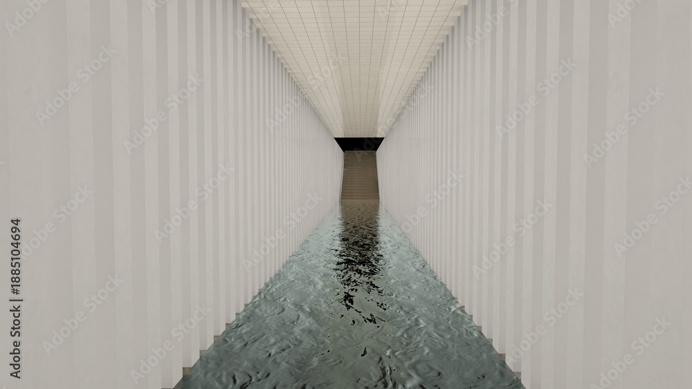 Fototapeta premium Alone in a Dark Empty Corridor Liminal Space