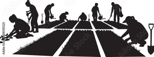 Gardening people silhouette illustration planting vector art