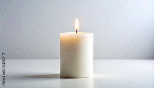 Wallpaper Mural White cylindrical candle with steady flame on light surface Torontodigital.ca