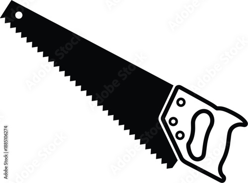 Hand saw tool vector illustration in black silhouette style for carpentry woodworking construction manual labor and home improvement projects