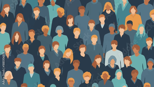 Diverse Group of People Standing Together Seamless Pattern.