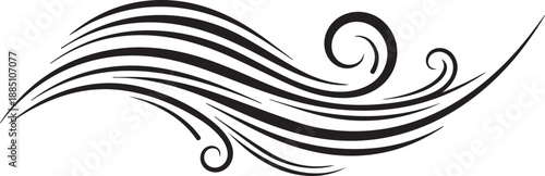 Elegant black swirl line art ornament flourishes, decorative element, isolated on transparent background