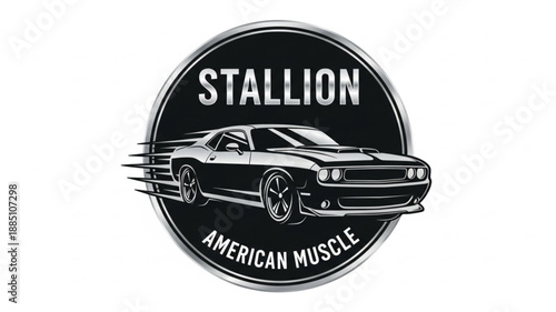Stallion American Muscle Car Emblem Vintage Style.