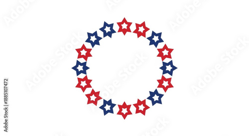Patriotic star circle with red and blue stars on white background for independence day or memorial day