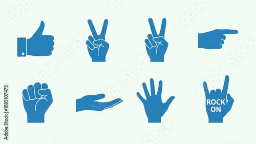 Collection of Blue Hand Gestures Icons Vector Illustration.