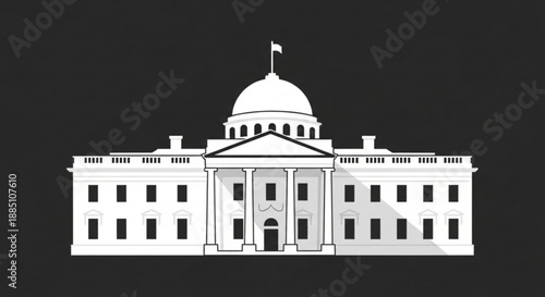 White house illustration with central dome and columns against dark background symbolizing government and politics ideal for editorial and news content