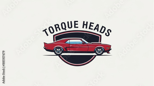 Vintage Red Muscle Car Emblem Logo.