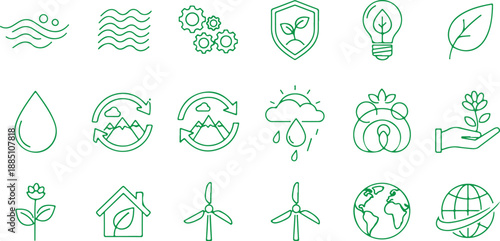 Comprehensive Set of Green Energy and Environmental Protection Icons for Design