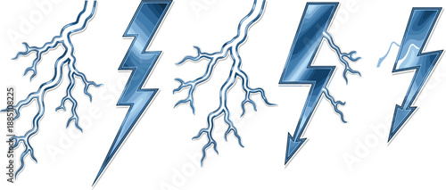 Blue Lightning Bolt and Thunderstorm Electrical Spark Collection, Isolated Vector Illustration Set for Weather Forecast, Power Energy, and Stormy Sky Design