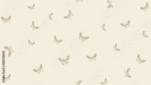 A simple and delicate seamless pattern with small, soft-toned butterflies scattered on a light beige background for a gentle design.
