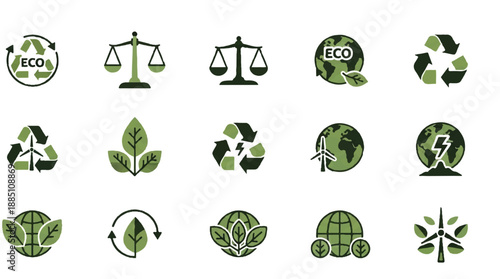 Comprehensive collection of eco-friendly symbols for global environmental sustainability efforts