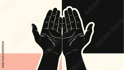Open Hands Reaching Upward Against Split Background.